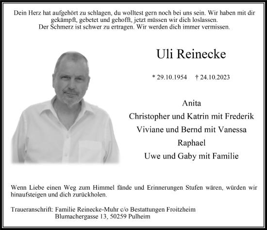 Anzeige von Uli Reinecke von  Wochenende 