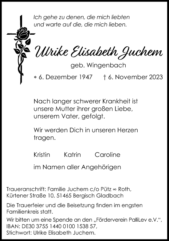 Anzeige von Ulrike Elisabeth Juchem von Kölner Stadt-Anzeiger / Kölnische Rundschau / Express