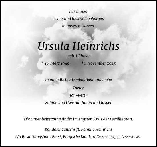 Anzeige von Ursula Heinrichs von Kölner Stadt-Anzeiger / Kölnische Rundschau / Express