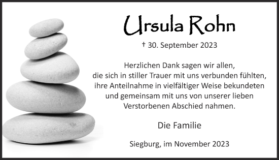 Anzeige von Ursula Rohn von  Extra Blatt 