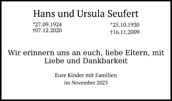Anzeige von Ursula Seufert von Kölner Stadt-Anzeiger / Kölnische Rundschau / Express