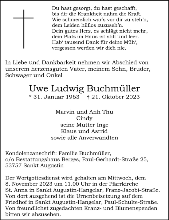 Anzeige von Uwe Ludwig Buchmüller von  Extra Blatt 