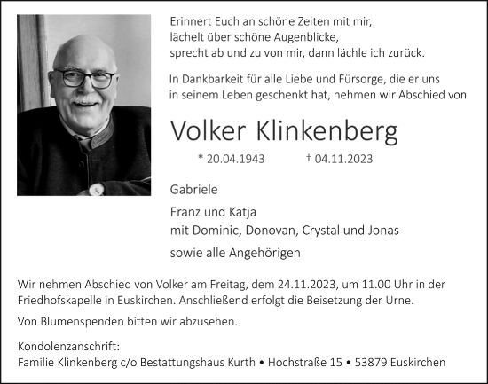 Anzeige von Volker Klinkenberg von  Blickpunkt Euskirchen 