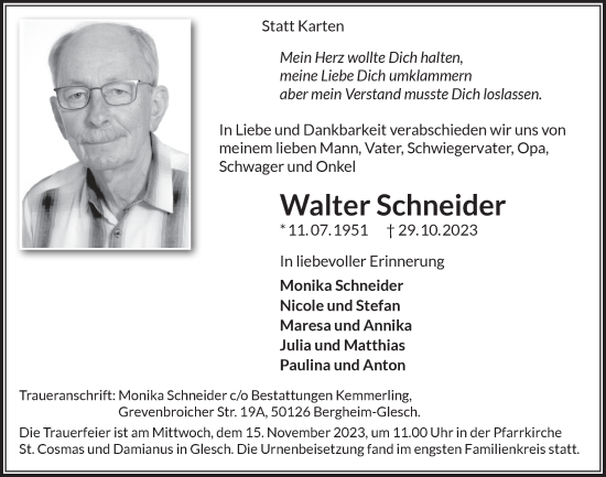 Anzeige von Walter Schneider von  Werbepost 