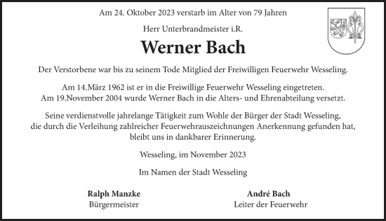 Anzeige von Werner Bach von  Schlossbote/Werbekurier 
