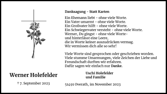 Anzeige von Werner Holefelder von Kölner Stadt-Anzeiger / Kölnische Rundschau / Express