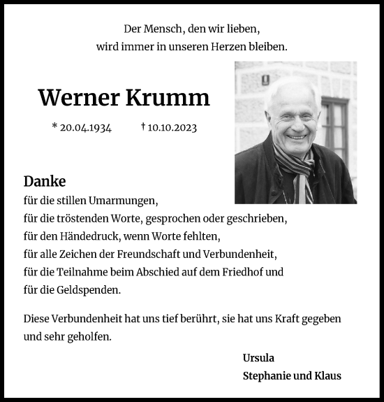 Anzeige von Werner Krumm von Kölner Stadt-Anzeiger / Kölnische Rundschau / Express