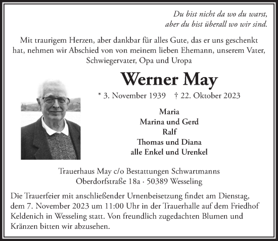Anzeige von Werner May von  Schlossbote/Werbekurier 