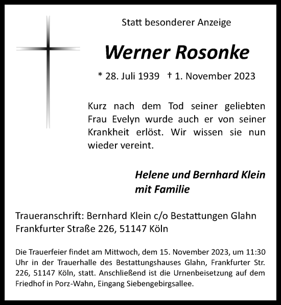 Anzeige von Werner Rosonke von  EXPRESS - Die Woche 