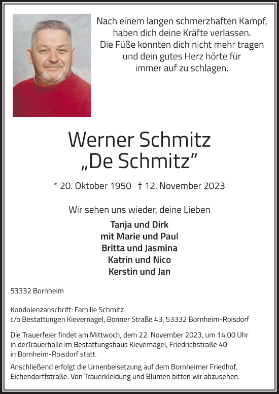 Anzeige von Werner Schmitz von  Schaufenster/Blickpunkt 