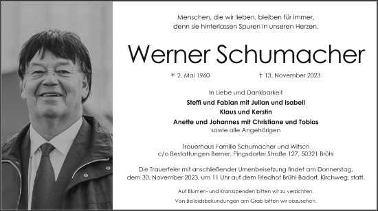 Anzeige von Werner Schumacher von  Schlossbote/Werbekurier 