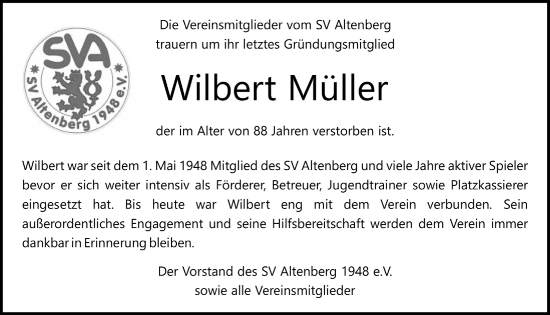 Anzeige von Wilbert Müller von  Bergisches Handelsblatt 