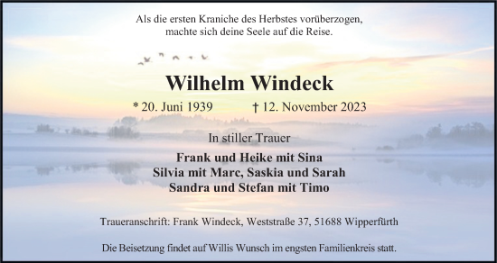 Anzeige von Wilhelm Windeck von Kölner Stadt-Anzeiger / Kölnische Rundschau / Express