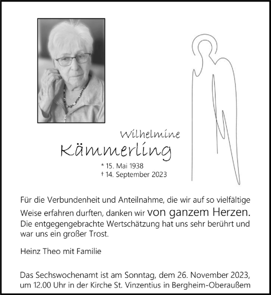 Anzeige von Wilhelmine Kämmerling von  Werbepost 