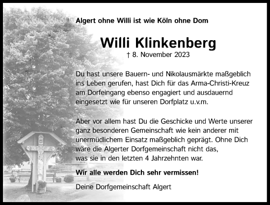 Anzeige von Willi Klinkenberg von Kölner Stadt-Anzeiger / Kölnische Rundschau / Express
