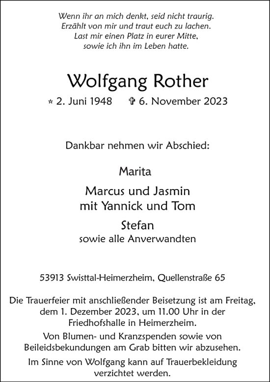 Anzeige von Wolfgang Rother von  Schaufenster/Blickpunkt 