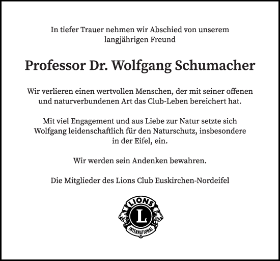 Anzeige von Wolfgang Schumacher von  Blickpunkt Euskirchen 