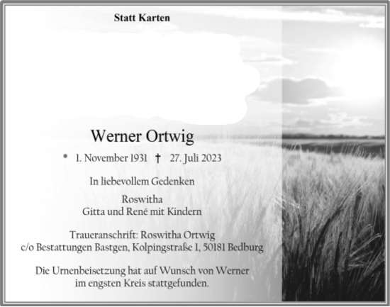 Anzeige von Werner Ortwig von  Werbepost 