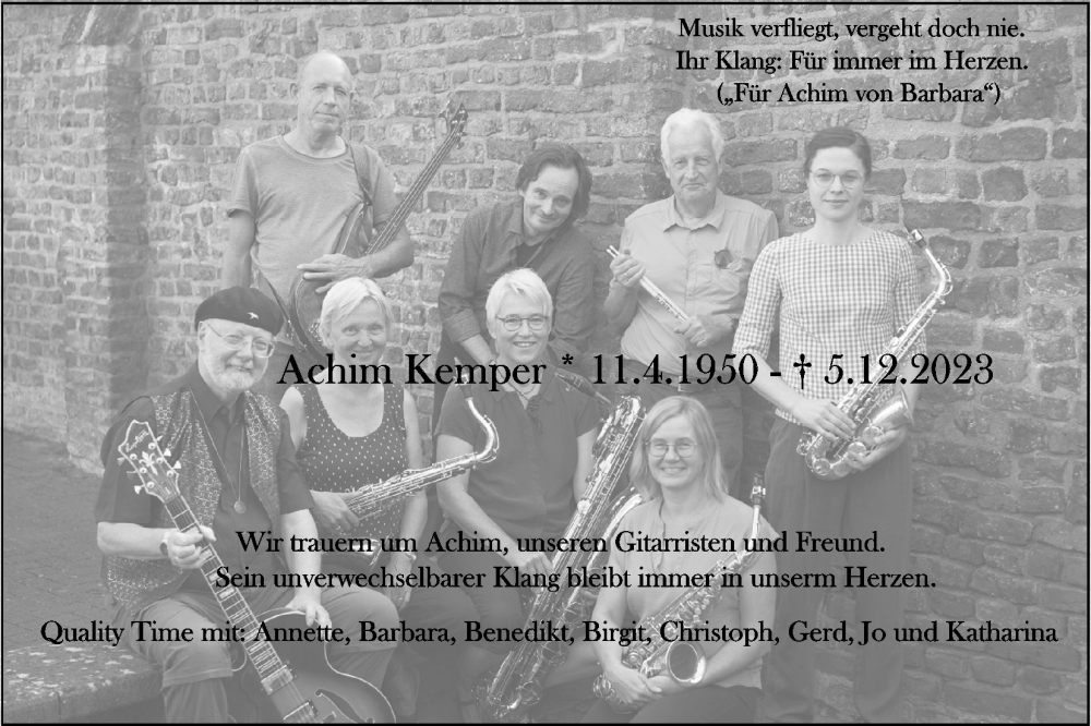  Traueranzeige für Achim Kemper vom 16.12.2023 aus Kölner Stadt-Anzeiger / Kölnische Rundschau / Express