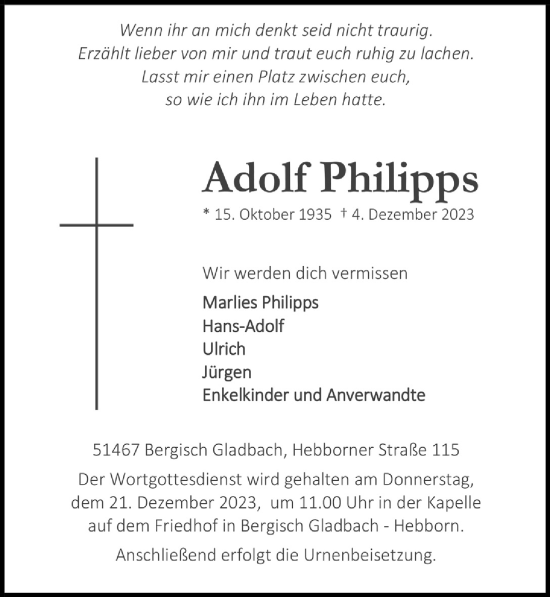 Anzeige von Adolf Philipps von  Bergisches Handelsblatt 