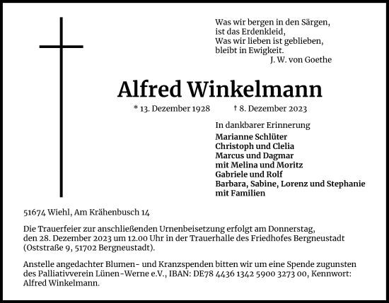 Anzeige von Alfred Winkelmann von Kölner Stadt-Anzeiger / Kölnische Rundschau / Express