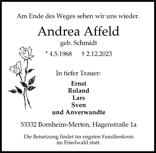 Anzeige von Andrea Affeld von  Schlossbote/Werbekurier 