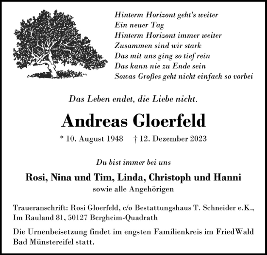 Anzeige von Andreas Gloerfeld von  Werbepost 