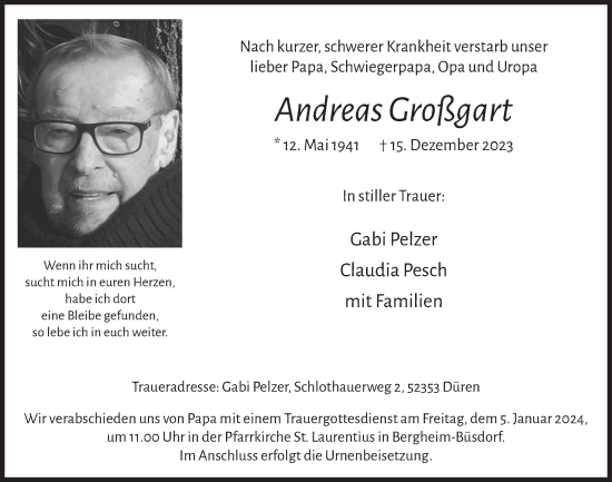 Anzeige von Andreas Großgart von  Werbepost 