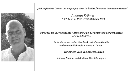 Anzeige von Andreas Krämer von  Bergisches Handelsblatt 