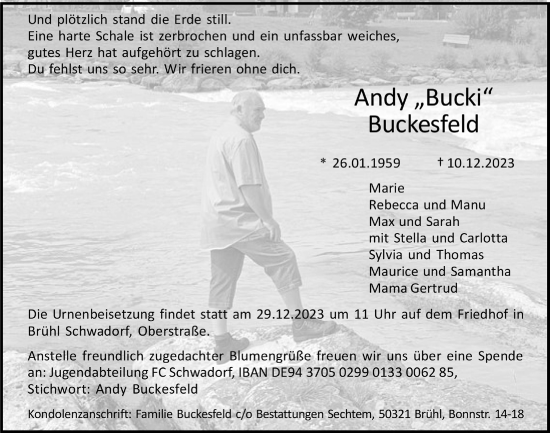 Anzeige von Andy Buckesfeld von  Schlossbote/Werbekurier 