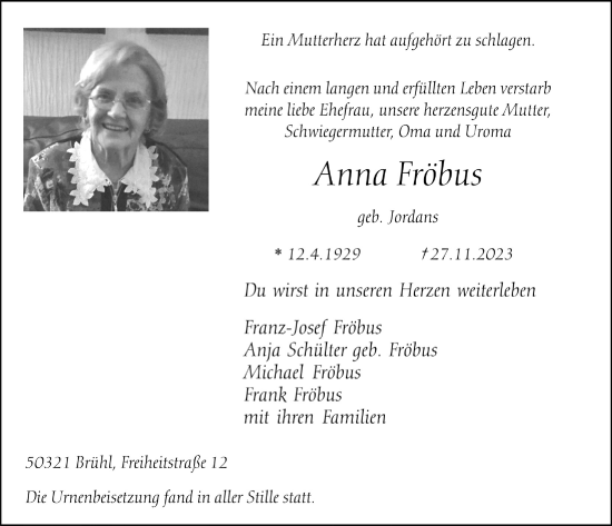 Anzeige von Anna Fröbus von  Schlossbote/Werbekurier 