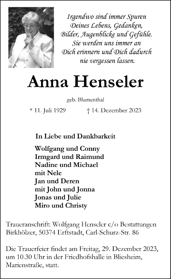 Anzeige von Anna Henseler von  Schaufenster/Blickpunkt  Werbepost 