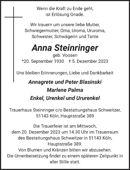 Anzeige von Anna Steinringer von  EXPRESS - Die Woche 