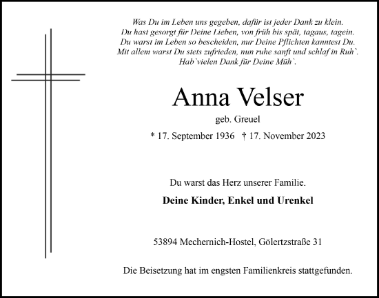 Anzeige von Anna Velser von  Blickpunkt Euskirchen 