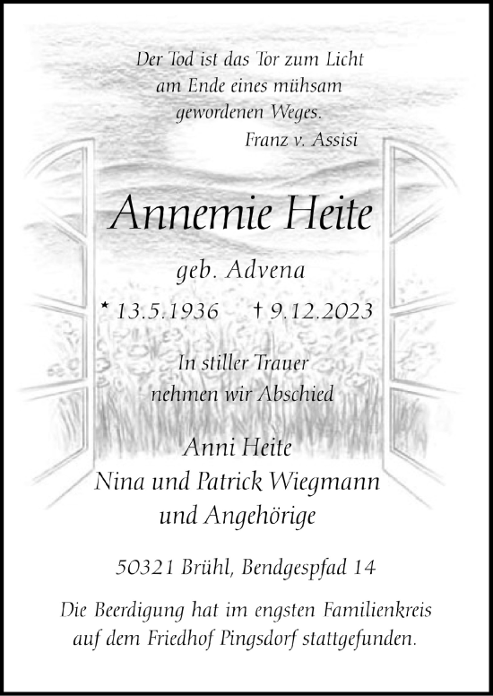 Anzeige von Annemie Heite von  Schlossbote/Werbekurier 
