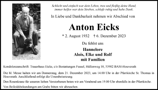 Anzeige von Anton Eicks von  Blickpunkt Euskirchen 