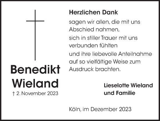 Anzeige von Benedikt Wieland von  EXPRESS - Die Woche 