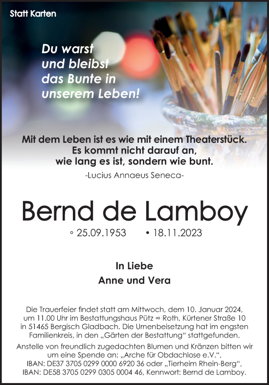 Anzeige von Bernd de Lamboy von Kölner Stadt-Anzeiger / Kölnische Rundschau / Express