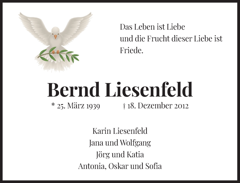  Traueranzeige für Bernd Liesenfeld vom 18.07.2023 aus Kölner Stadt-Anzeiger / Kölnische Rundschau / Express
