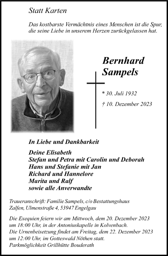 Anzeige von Bernhard Sampels von  Blickpunkt Euskirchen 