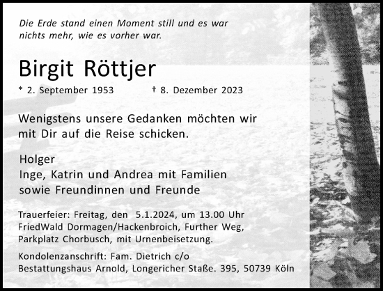 Anzeige von Birgit Röttjer von Kölner Stadt-Anzeiger / Kölnische Rundschau / Express