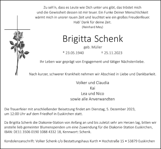 Anzeige von Brigitta Schenk von  Blickpunkt Euskirchen 