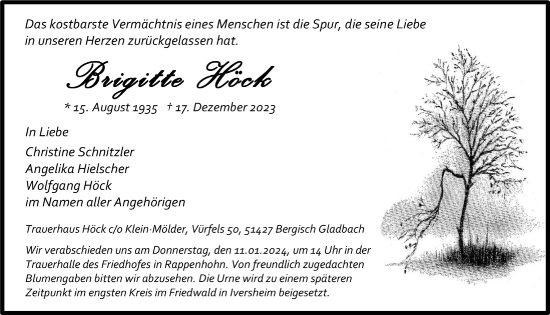 Anzeige von Brigitte Höck von  Bergisches Handelsblatt 