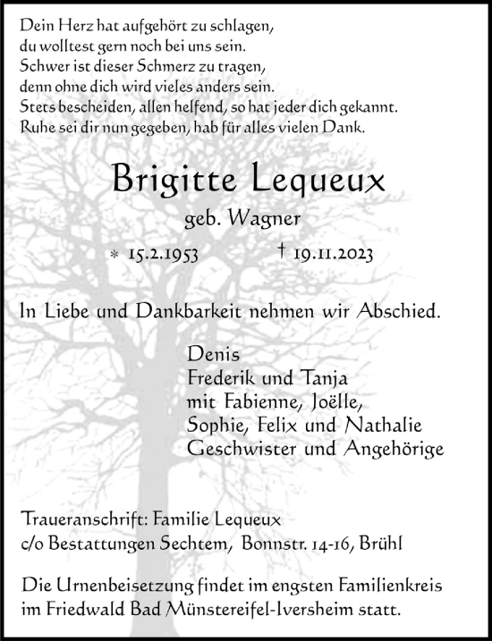 Anzeige von Brigitte Lequeux von  Schlossbote/Werbekurier 