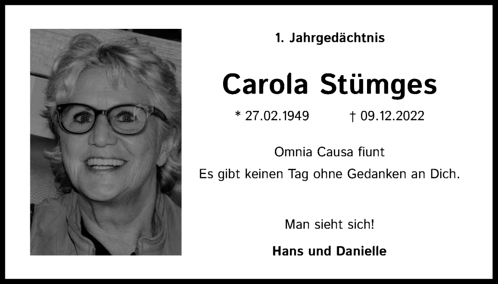  Traueranzeige für Carola Stümges vom 18.07.2023 aus Kölner Stadt-Anzeiger / Kölnische Rundschau / Express