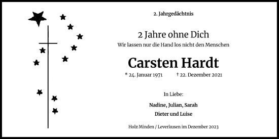 Anzeige von Carsten Hardt von Kölner Stadt-Anzeiger / Kölnische Rundschau / Express