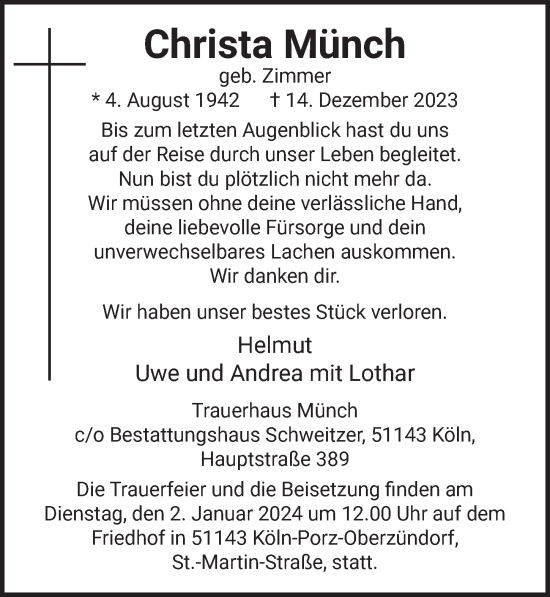 Anzeige von Christa Münch von  EXPRESS - Die Woche 