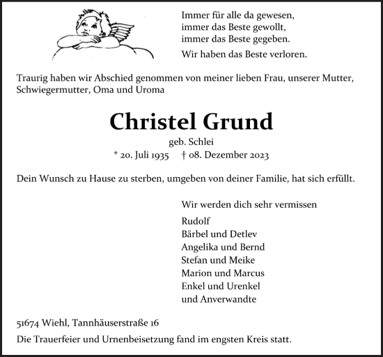 Anzeige von Christel Grund von  Anzeigen Echo 
