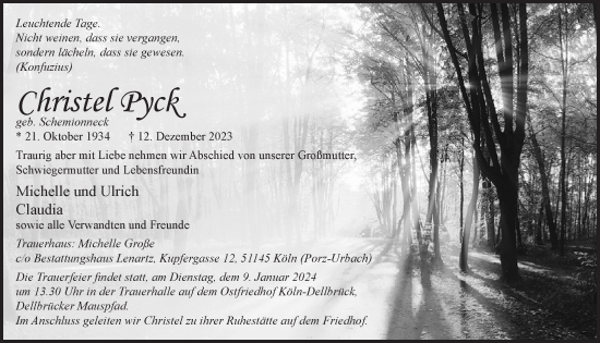 Anzeige von Christel Pyck von  EXPRESS - Die Woche 