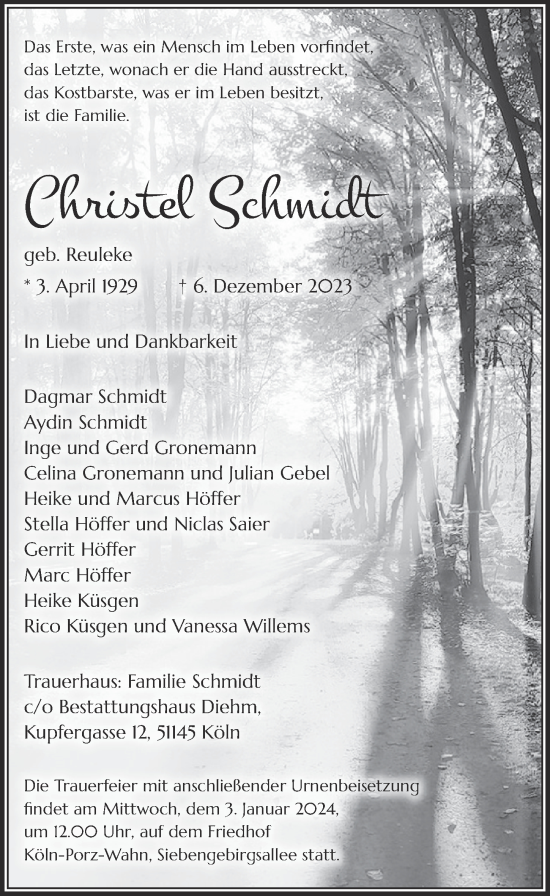 Anzeige von Christel Schmidt von  EXPRESS - Die Woche 